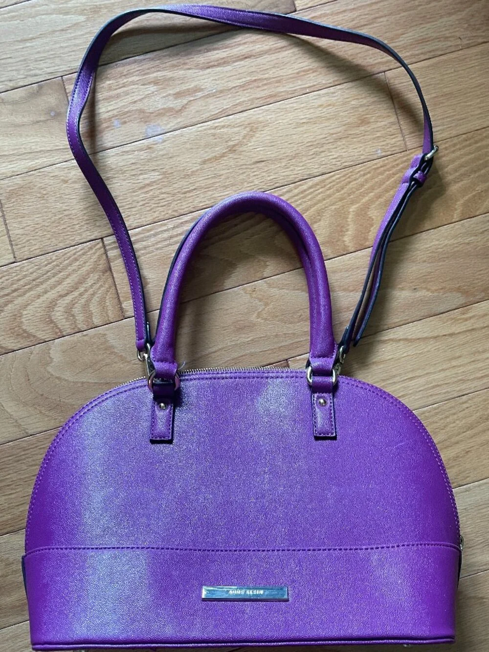 Anne Klein Vibrant Purple Dome Satchel Crossbody Bag